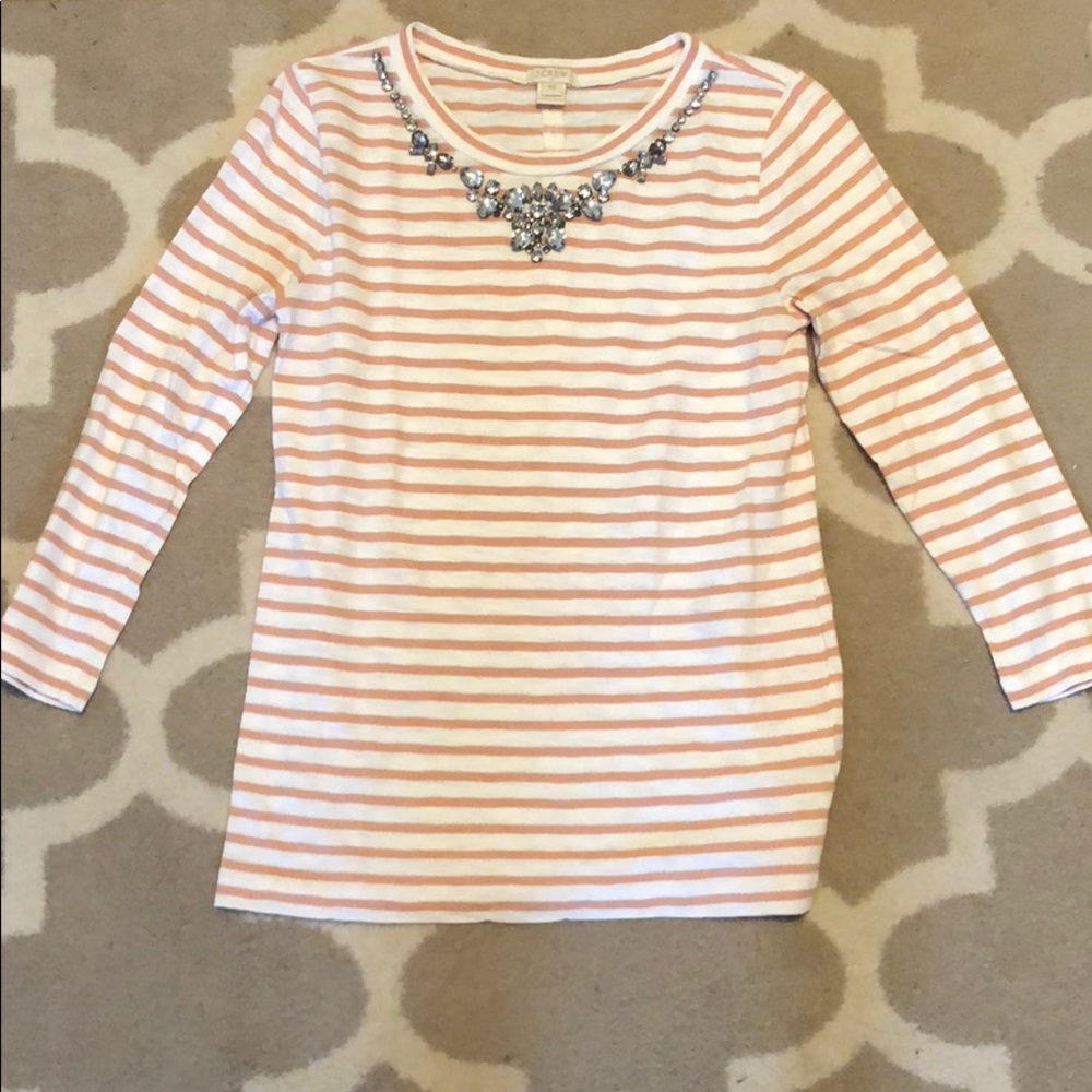 J Crew neural stripes top with jewels